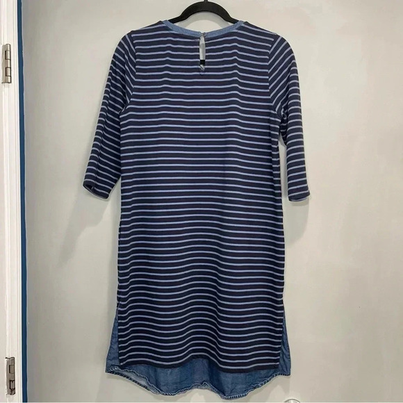 J Jill Mixed Media Shirttail Dress Striped Womens Small Blue Denim Crew - Picture 9 of 12